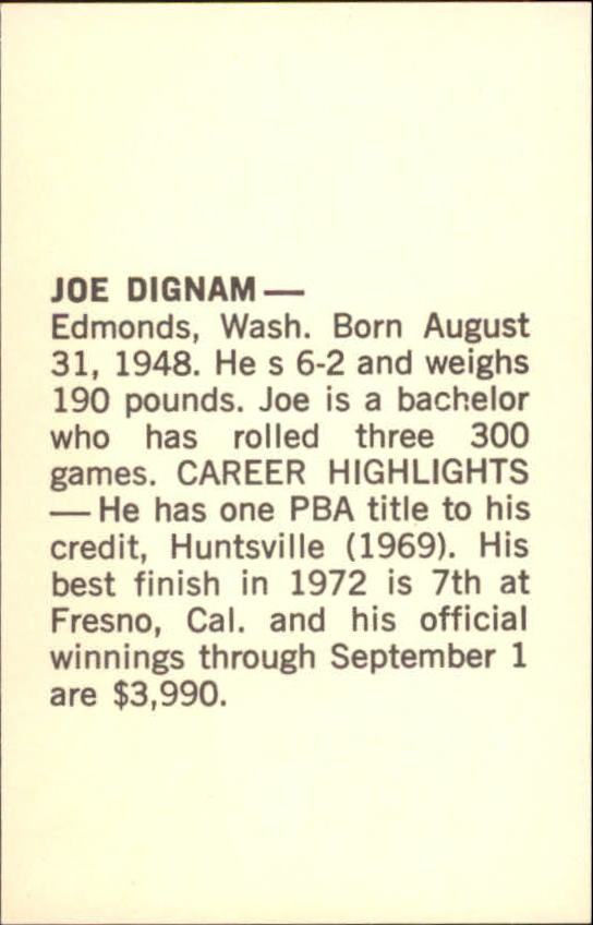 1973 PBA Bowling #10 Joe Dignam back image