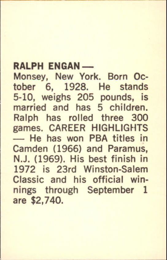 1973 PBA Bowling #11 Ralph Engan back image
