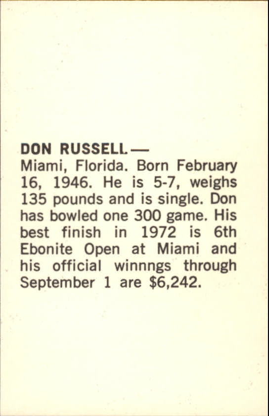 1973 PBA Bowling #30 Don Russell back image