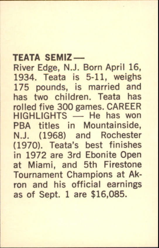 1973 PBA Bowling #33 Teata Semiz back image