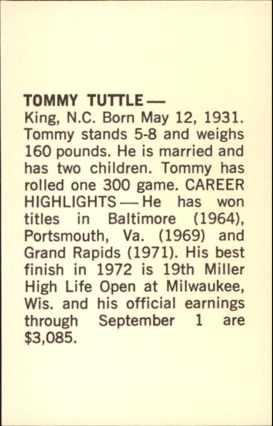 1973 PBA Bowling #36 Tommy Tuttle back image