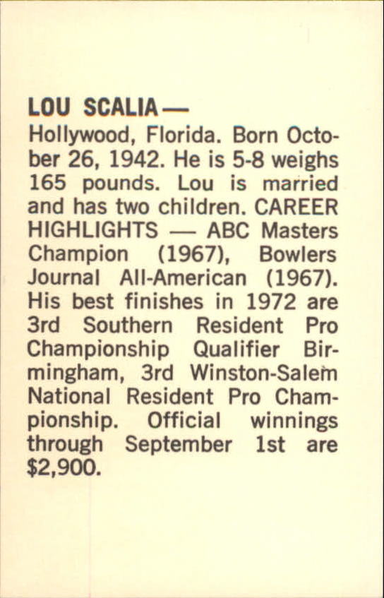 1973 PBA Bowling #50 Lou Scalia back image