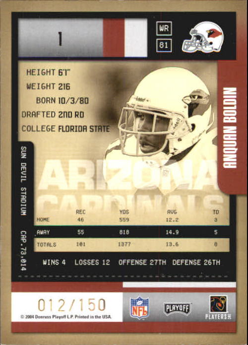 2004 Playoff Contenders Playoff Ticket #1 Anquan Boldin back image