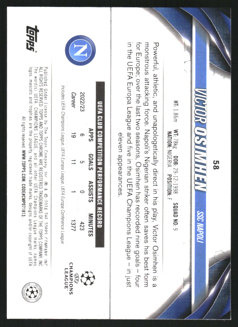 2023-24 Topps Chrome UEFA Club Competitions #58 Victor Osimhen