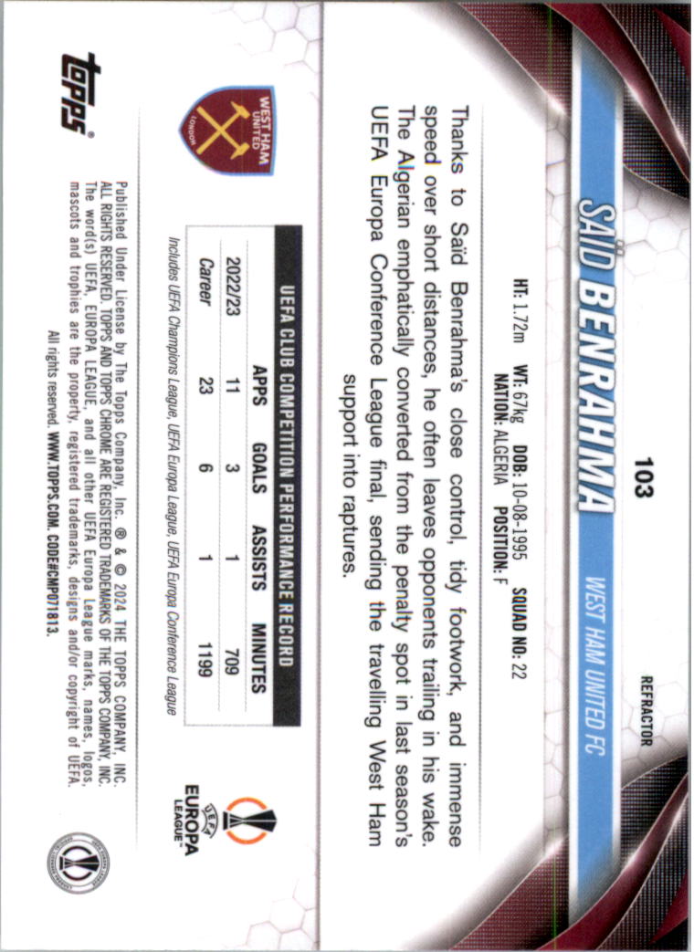 2023-24 Topps Chrome UEFA Club Competitions Refractor Soccer Card Pick (Inserts) - Picture 117 of 231