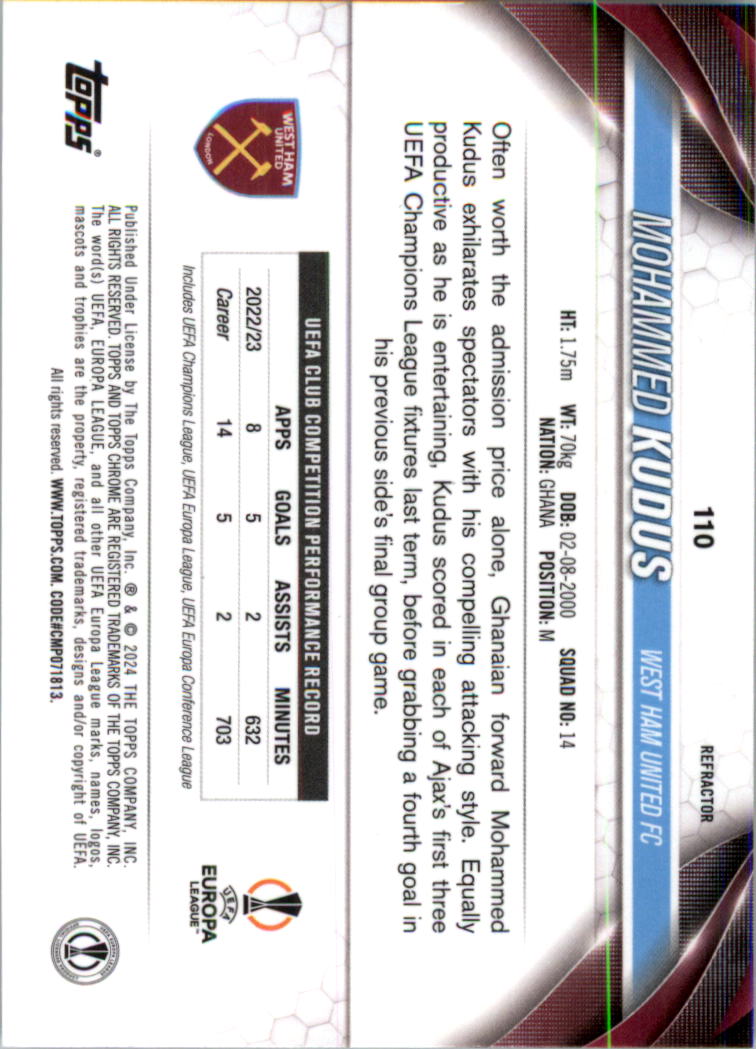 2023-24 Topps Chrome UEFA Club Competitions Refractor Soccer Card Pick (Inserts) - Picture 125 of 231