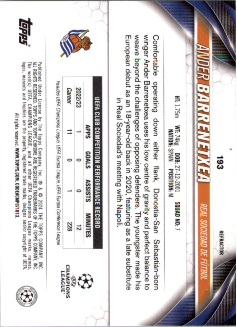 2023-24 Topps Chrome UEFA Club Competitions Refractor Soccer Card Pick (Inserts) - Picture 223 of 231