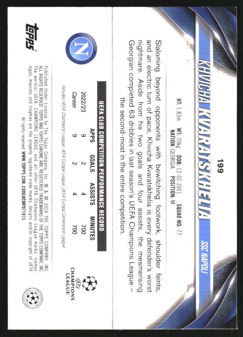 2023-24 Topps Chrome UEFA Club Competitions Blue Geometric Refractors #199 Khvicha Kvaratskhelia /150