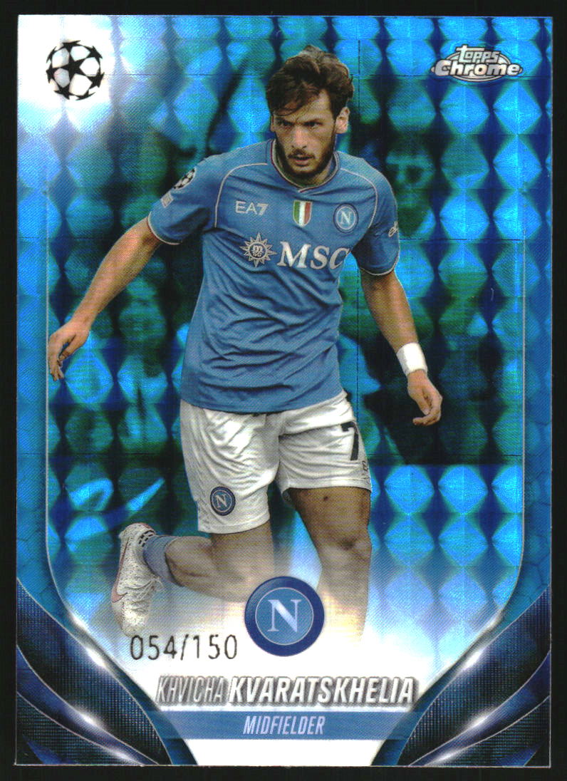 2023-24 Topps Chrome UEFA Club Competitions Blue Geometric Refractors #199 Khvicha Kvaratskhelia /150