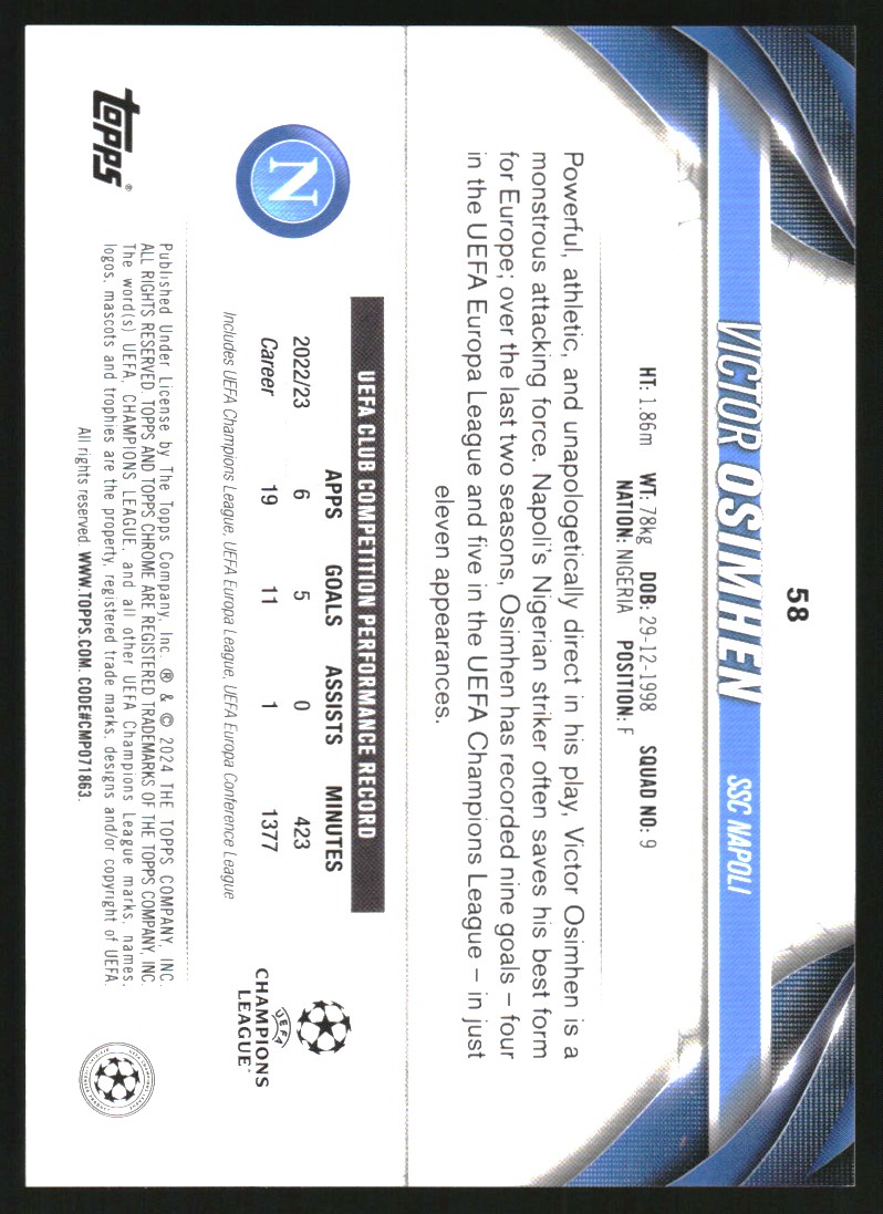 2023-24 Topps Chrome UEFA Club Competitions Hero Variations #58 Victor Osimhen