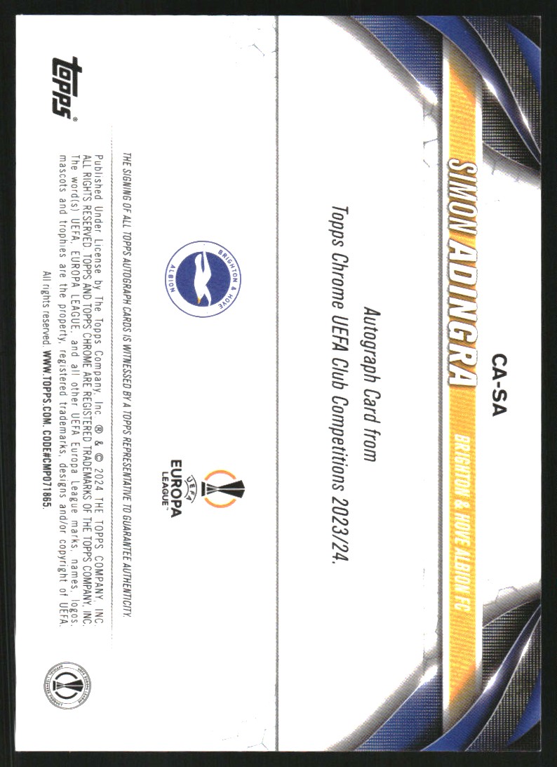 2023-24 Topps Chrome UEFA Club Competitions Chrome Autographs Gold Lava Refractors #CASA Simon Adingra