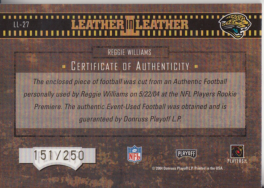 2004 Playoff Hogg Heaven Leather in Leather #LL27 Reggie Williams back image