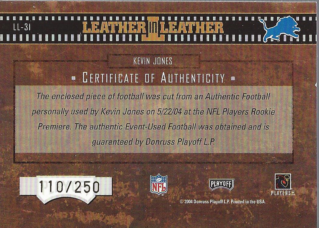 2004 Playoff Hogg Heaven Leather in Leather #LL31 Kevin Jones back image