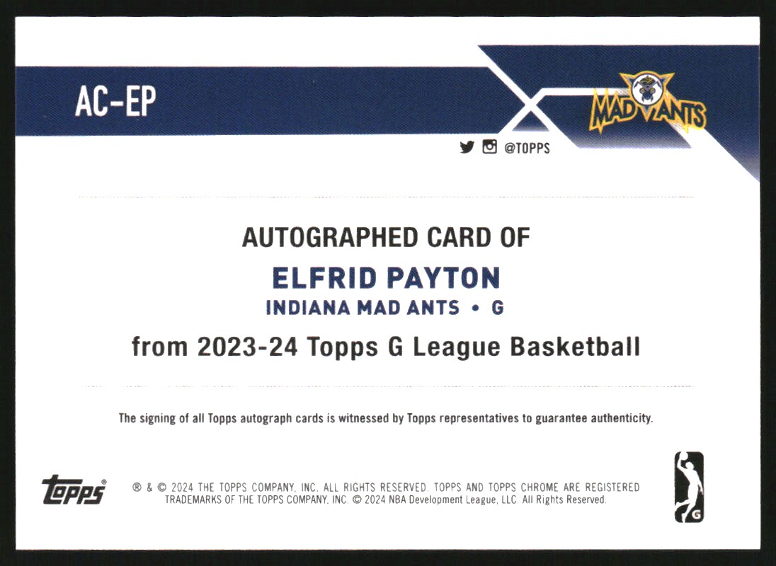 2023-24 Topps Chrome G League Autographs Gold Refractors #ACEP Elfrid Payton