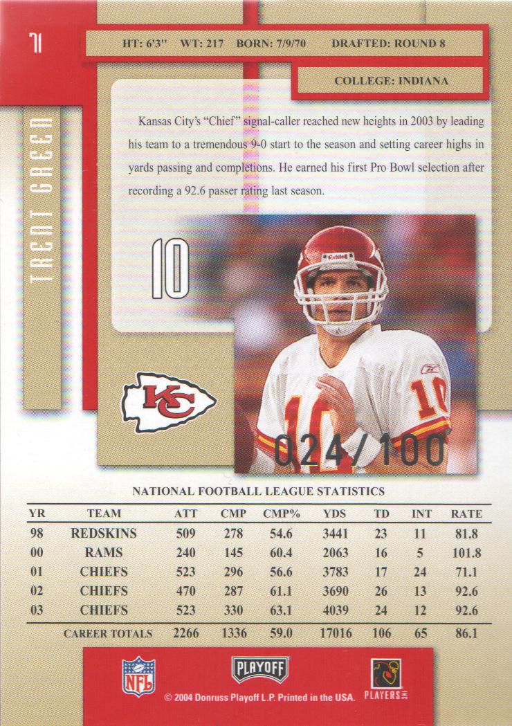 2004 Playoff Prestige Xtra Points Red #71 Trent Green back image