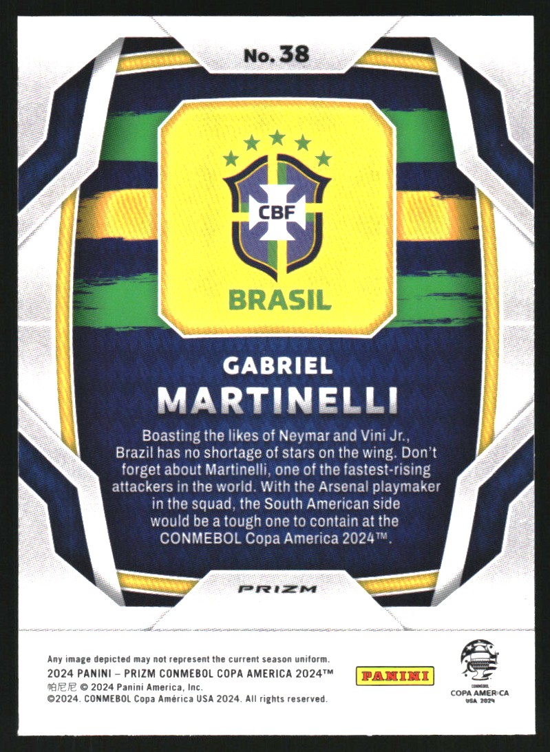 2024 Panini Prizm Copa America Prizms Green Ice #38 Gabriel Martinelli