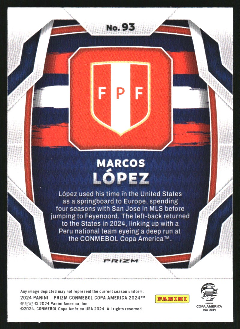 2024 Panini Prizm Copa America Prizms Silver #93 Marcos Lopez