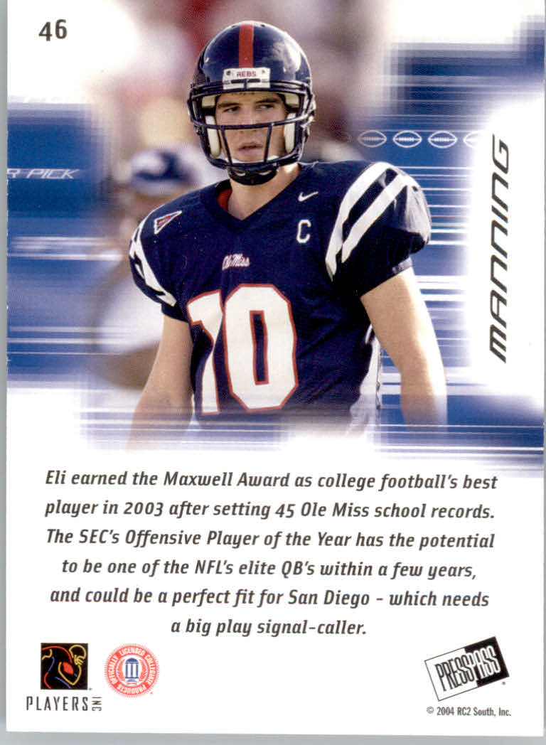 2004 Press Pass #46 Eli Manning PP back image