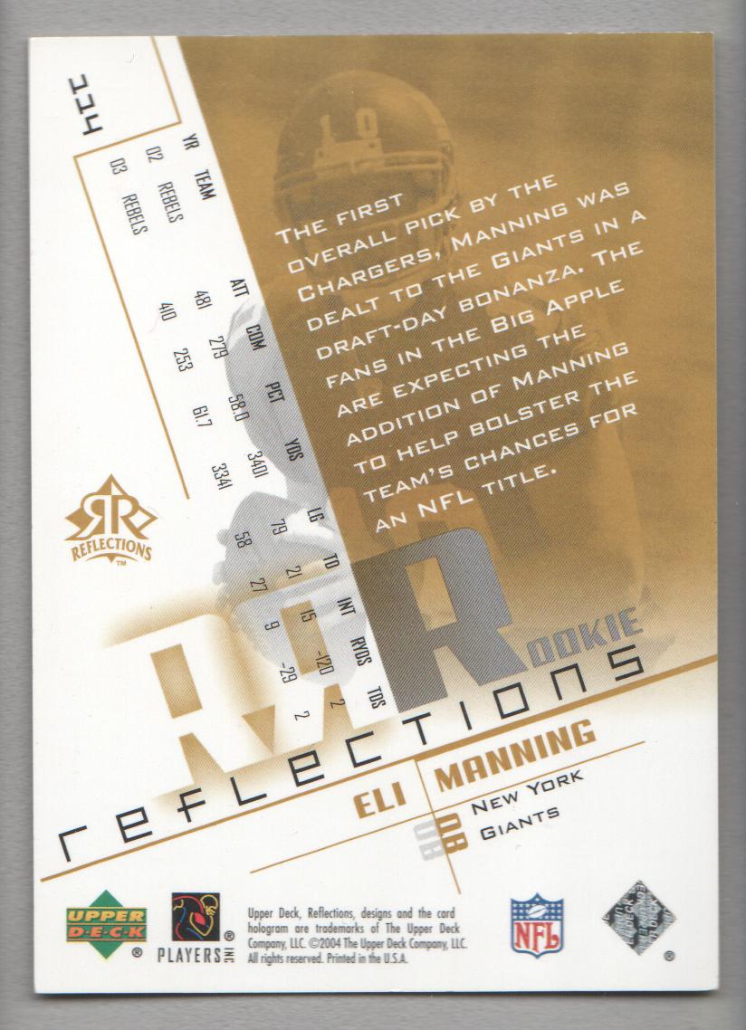 2004 Reflections #114 Eli Manning/450 RC back image