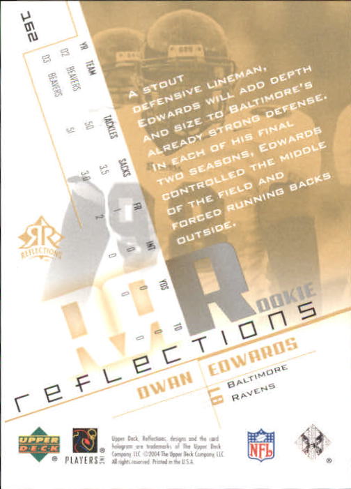 2004 Reflections #162 Dwan Edwards/750 RC back image