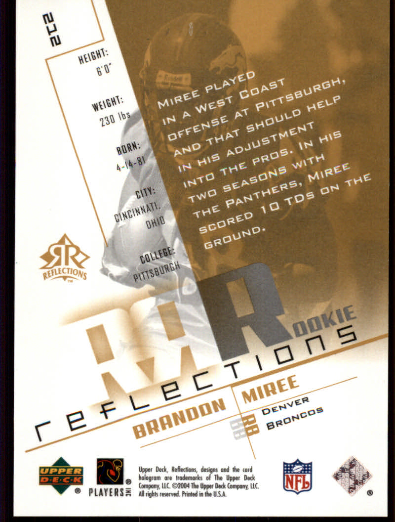 2004 Reflections #212 Brandon Miree RC back image