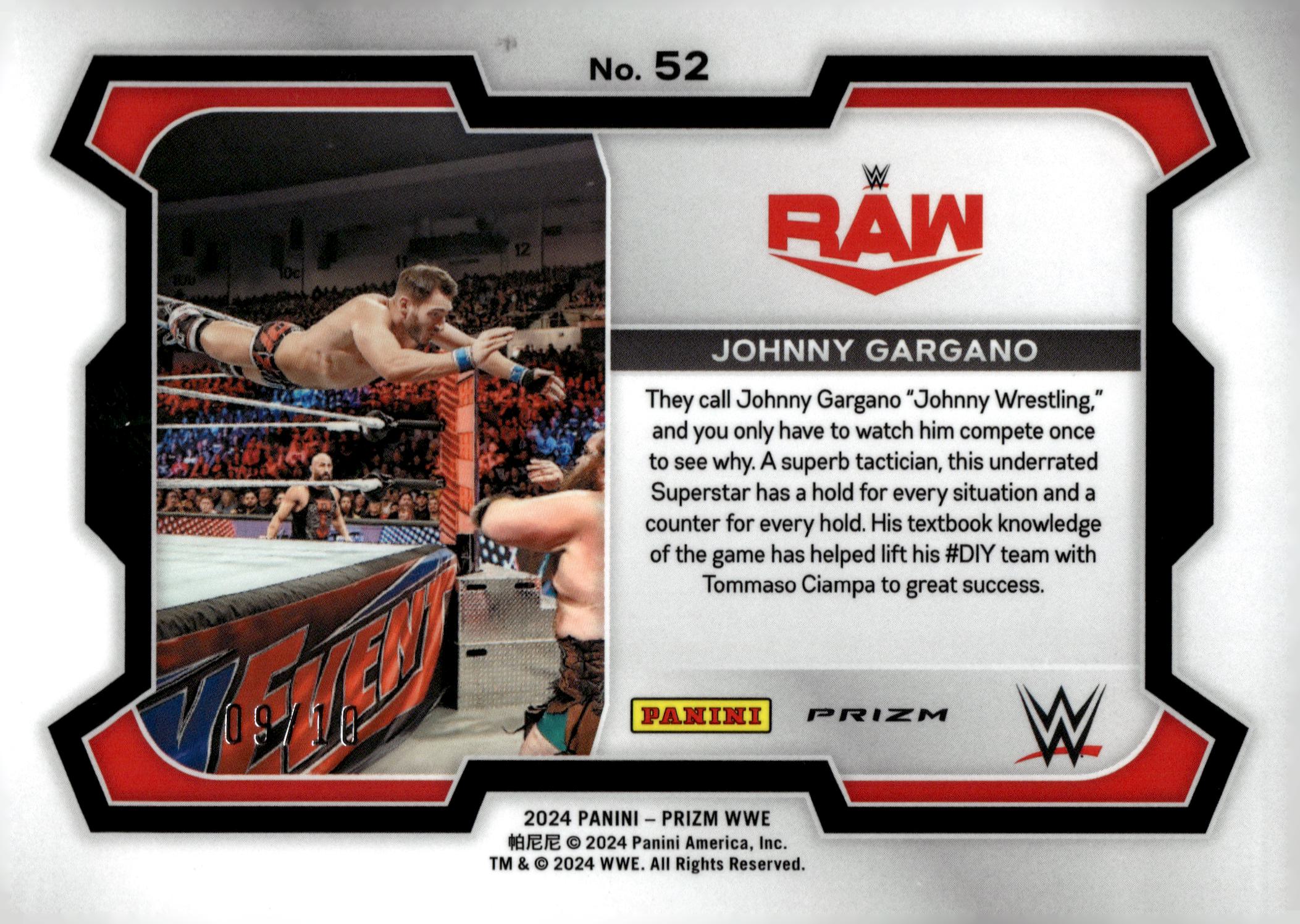 2024 Panini Prizm WWE Prizms Gold #52 Johnny Gargano back image
