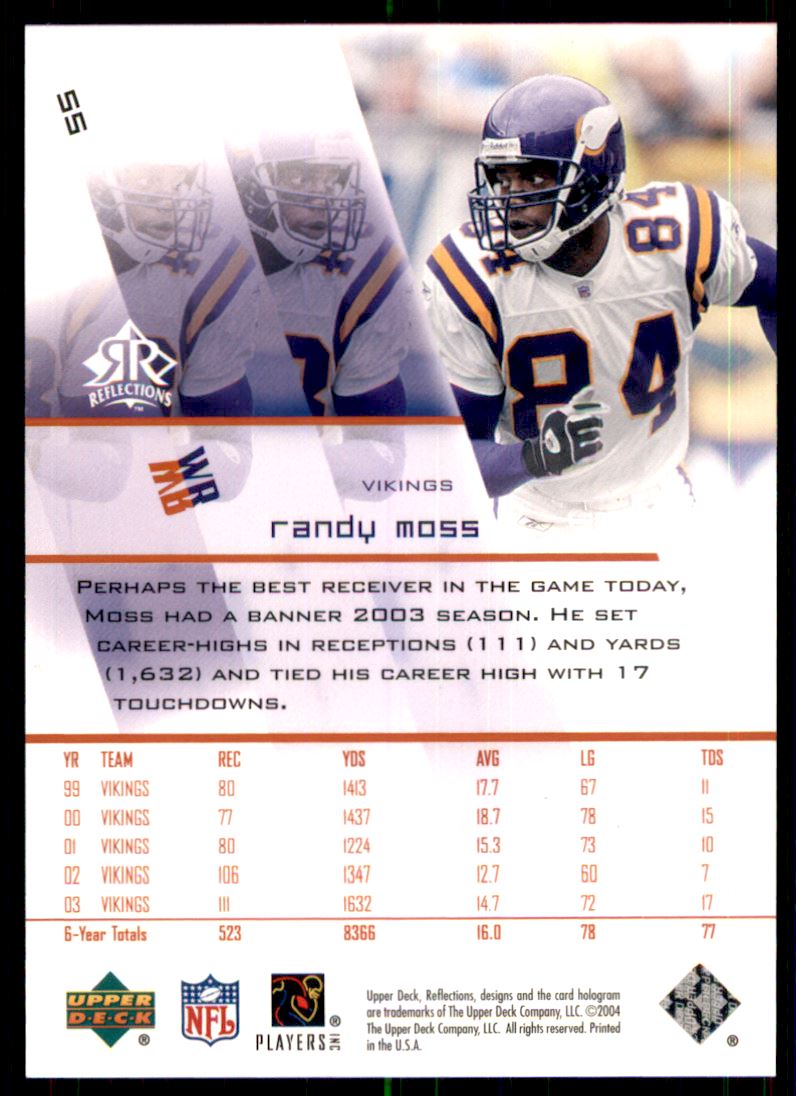 2004 Reflections Red #55 Randy Moss back image