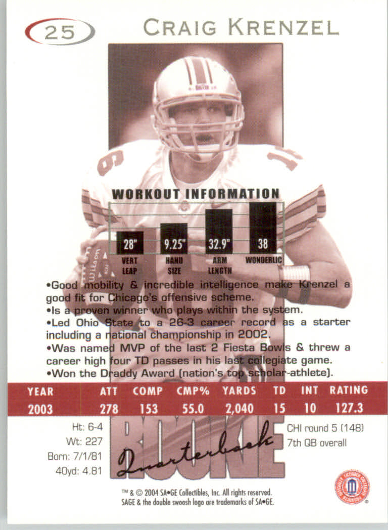 2004 Sage Football "Main Set" Base Cards - Picture 51 of 93