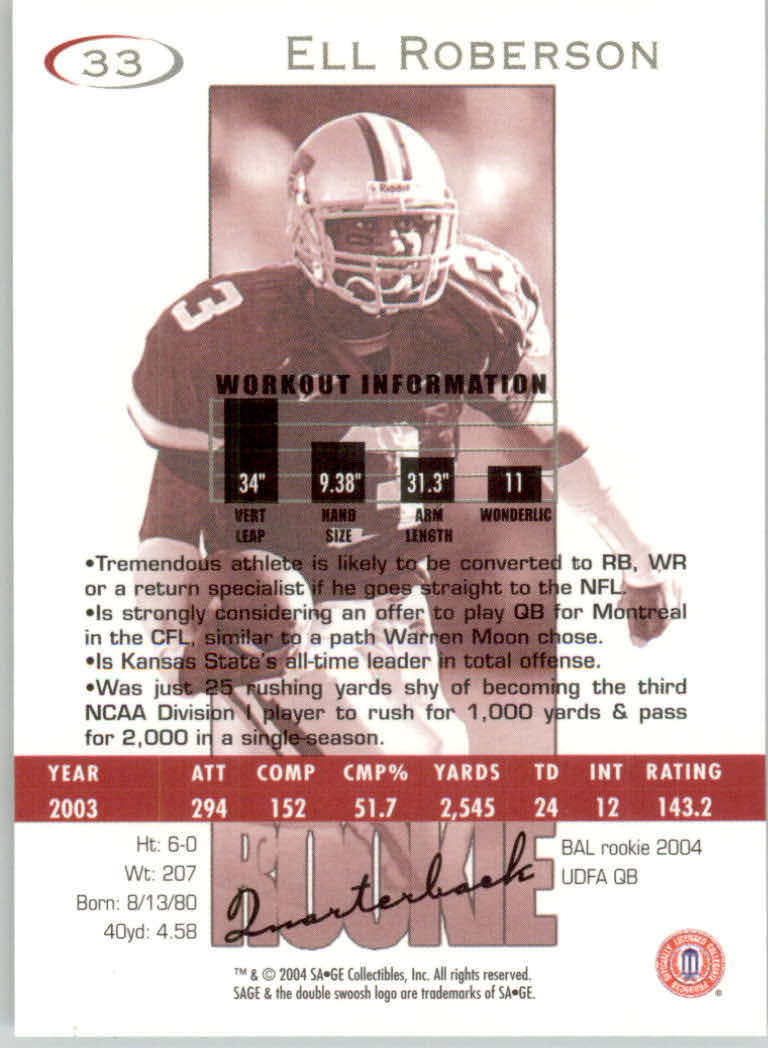 2004 Sage Football "Main Set" Base Cards - Picture 67 of 93