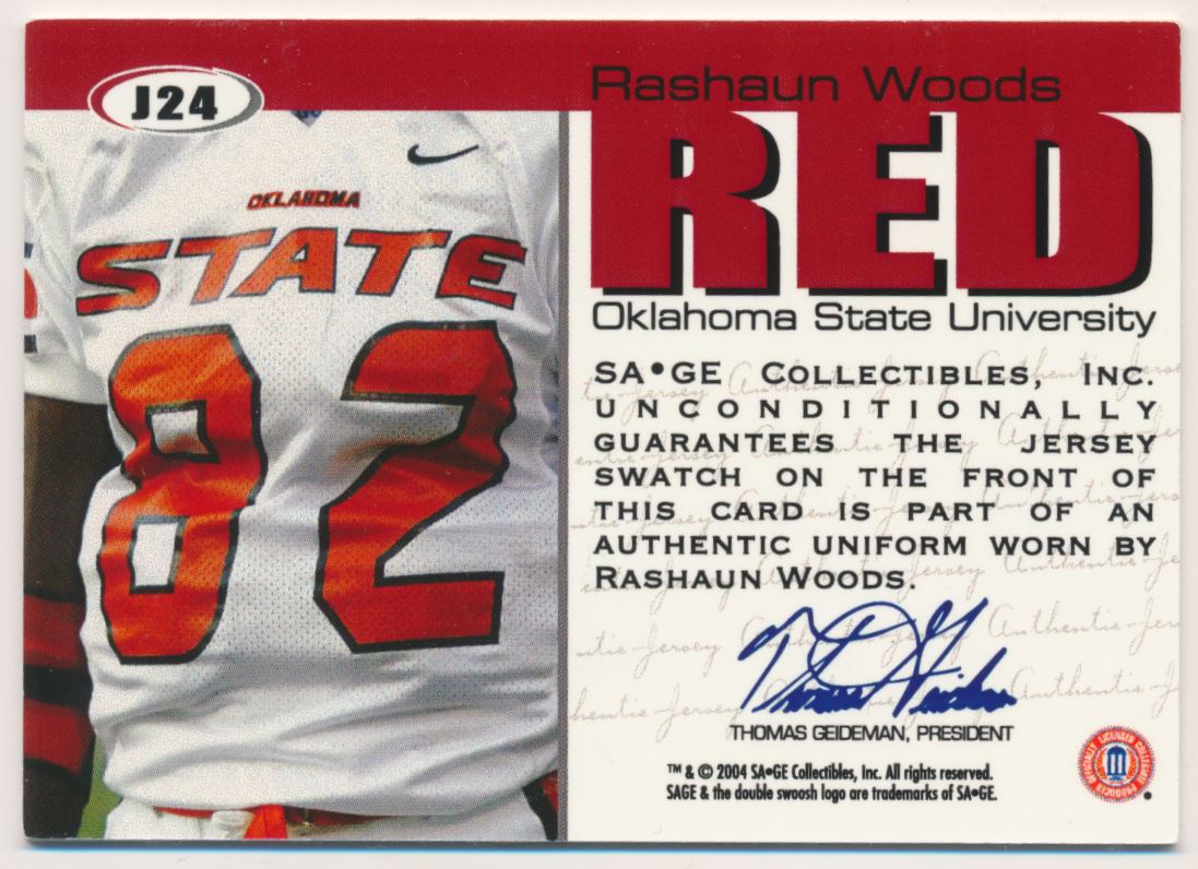 2004 SAGE Jerseys Red #J24 Rashaun Woods back image