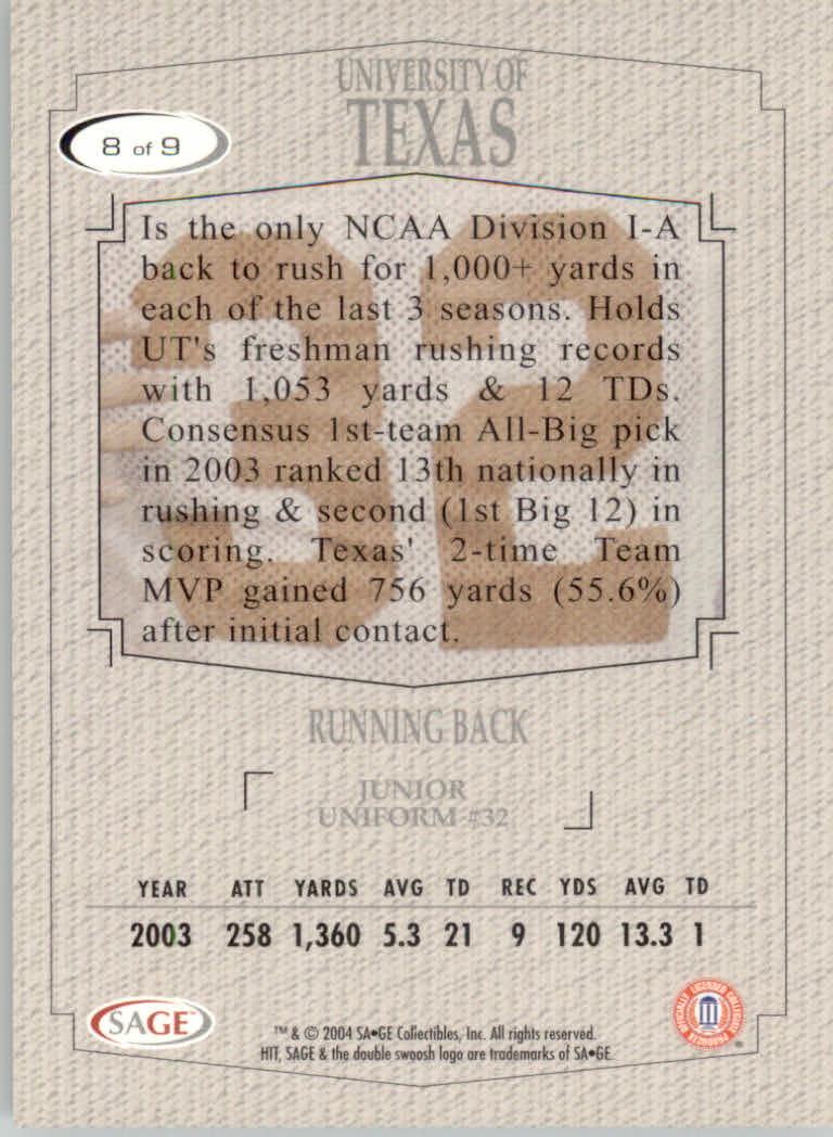 2004 Sage HIT Football "Insert" Cards - Picture 11 of 56