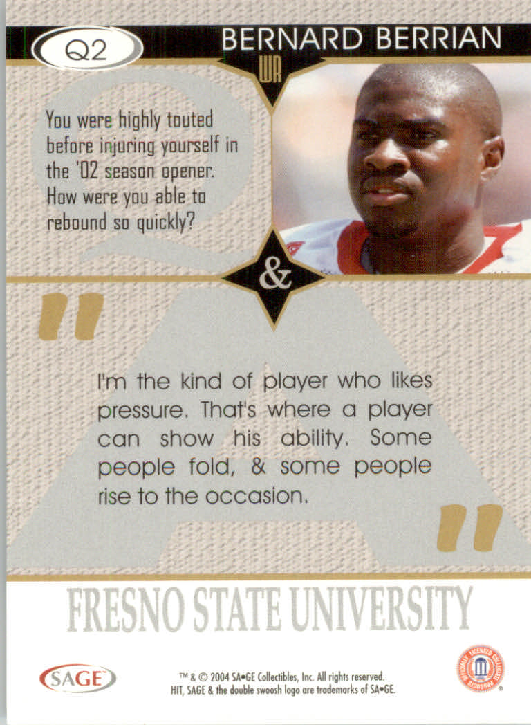 2004 Sage HIT Football "Insert" Cards - Picture 41 of 56