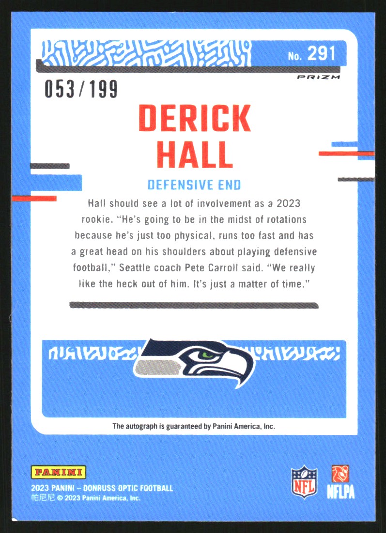 2023 Donruss Optic Rated Rookies Autographs #291 Derick Hall Auto /199