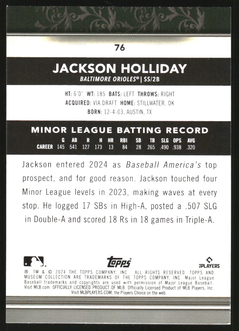 2024 Topps Museum Collection #76 Jackson Holliday RC