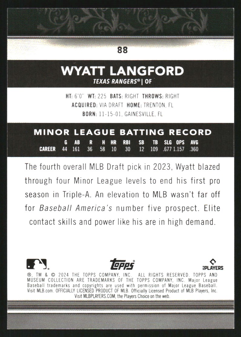 2024 Topps Museum Collection #88 Wyatt Langford RC
