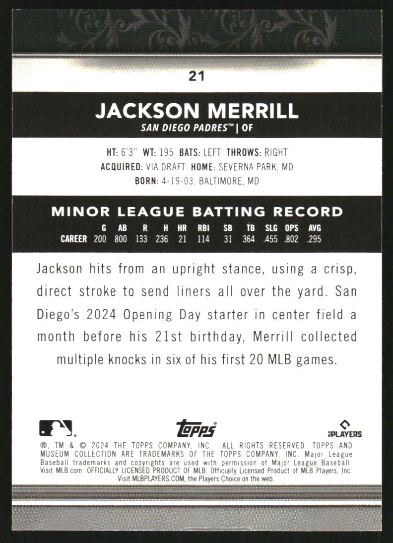 2024 Topps Museum Collection Copper #21 Jackson Merrill