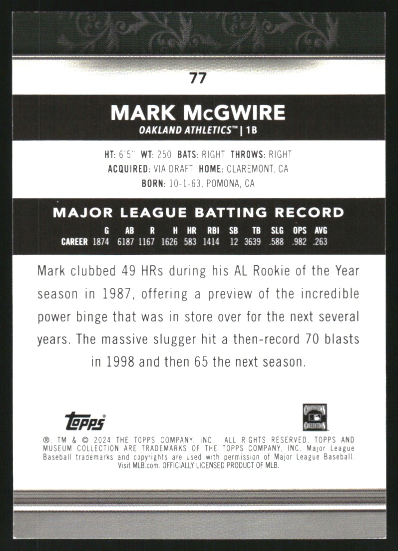 2024 Topps Museum Collection Copper #77 Mark McGwire