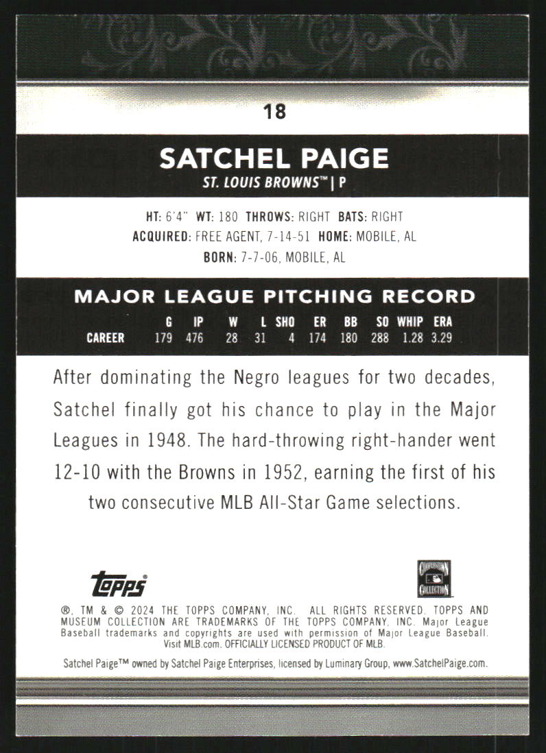 2024 Topps Museum Collection Blue Topaz #18 Satchel Paige /25