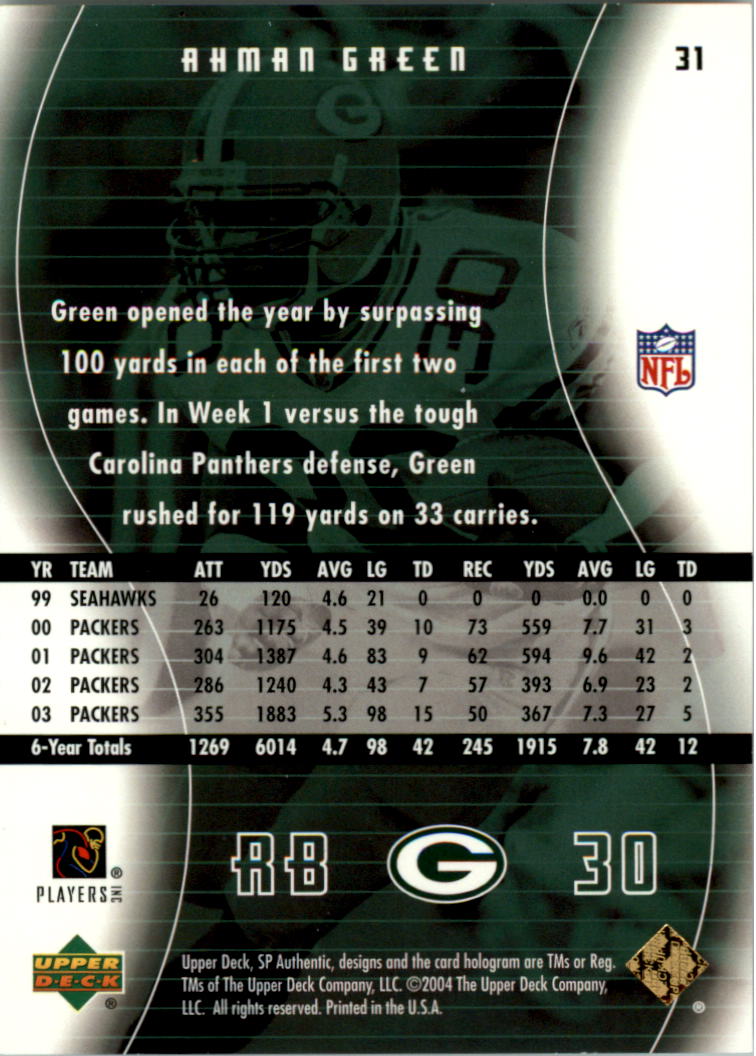 2004 SP Authentic Gold #31 Ahman Green back image