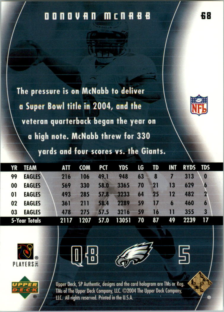 2004 SP Authentic Gold #68 Donovan McNabb back image