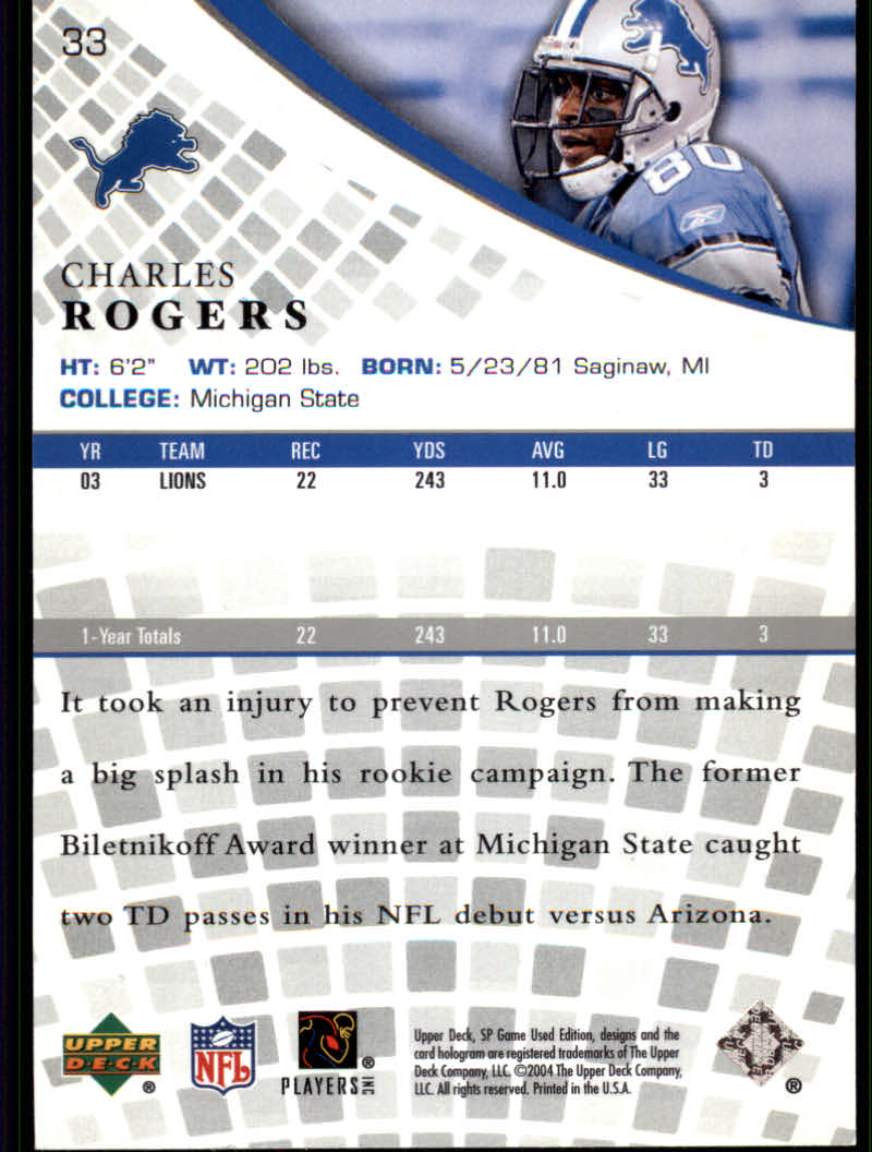2004 SP Game Used Edition (Upper Deck) Football "Main Set" Cards - Bild 15 von 85