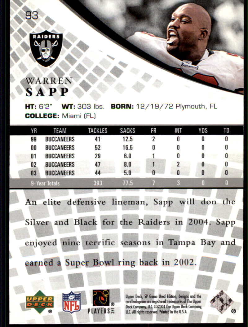 2004 SP Game Used Edition (Upper Deck) Football "Main Set" Cards - Bild 69 von 85