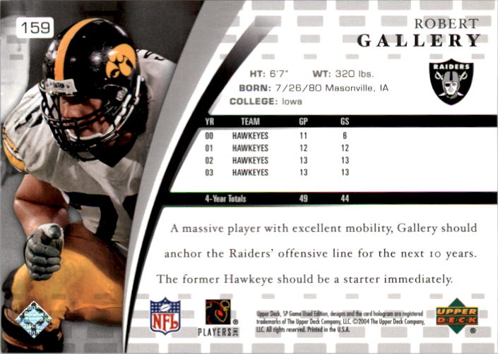 2004 SP Game Used Edition #159 Robert Gallery RC back image