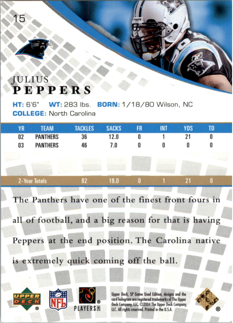 2004 SP Game Used Edition Gold #15 Julius Peppers back image