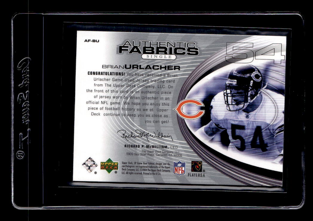 2004 SP Game Used Edition Authentic Fabric #AFBU Brian Urlacher back image