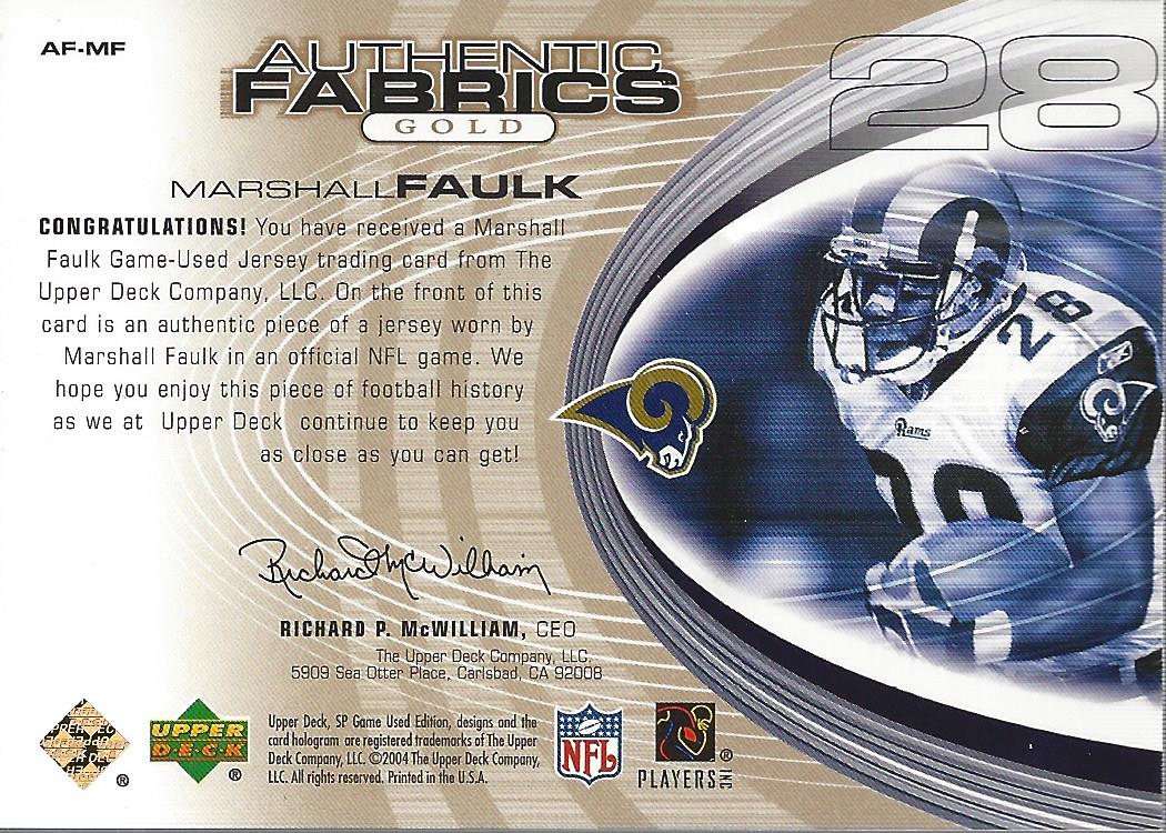 2004 SP Game Used Edition Authentic Fabric Gold #AFMF Marshall Faulk back image