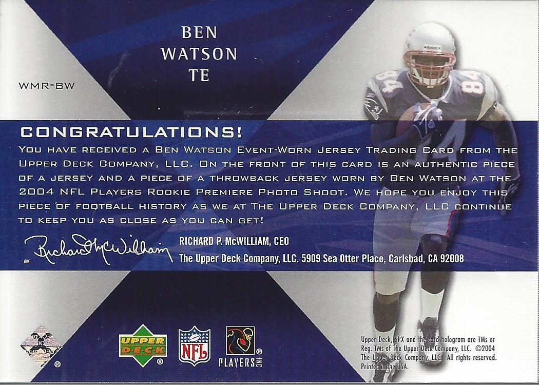 2004 SPx Rookie Winning Materials #WMRBW Ben Watson back image