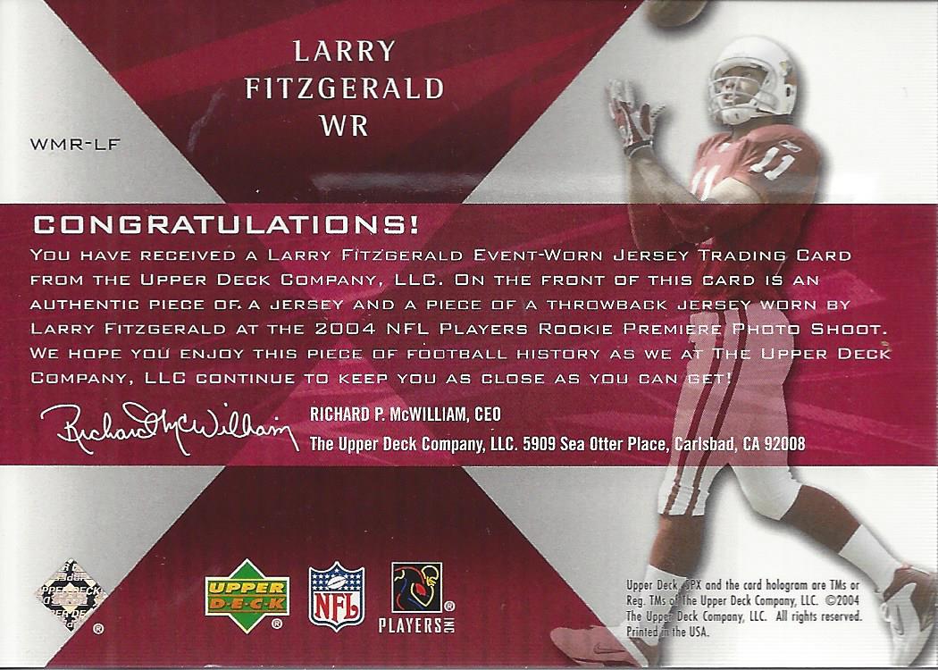 2004 SPx Rookie Winning Materials #WMRLF Larry Fitzgerald back image