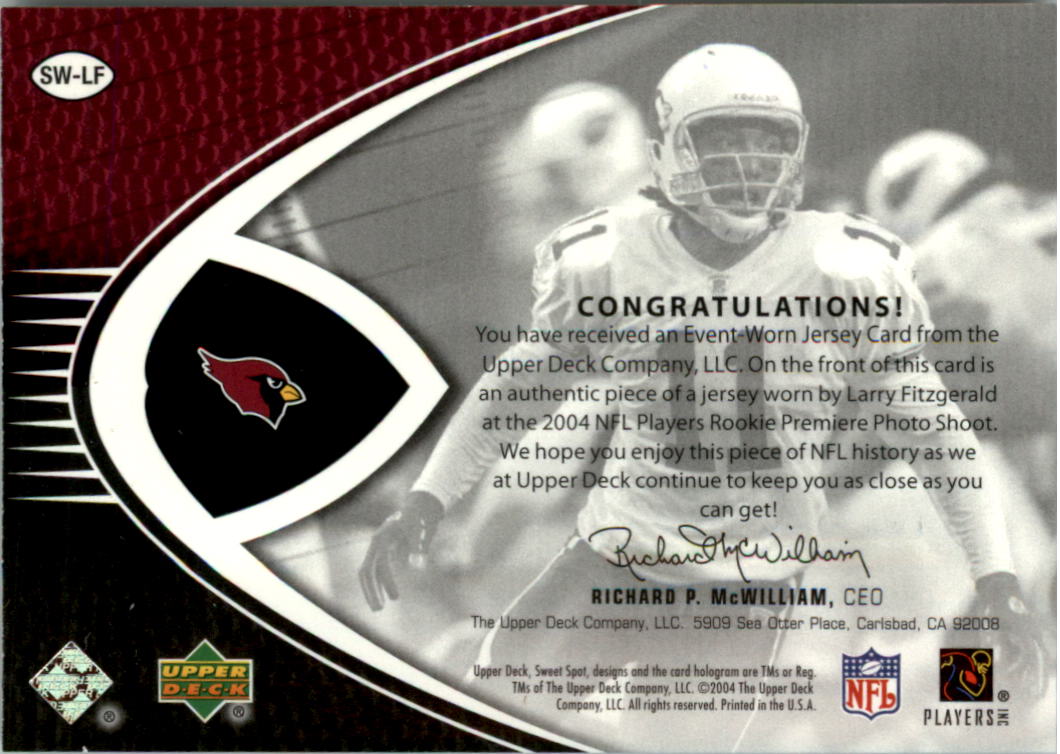 2004 Sweet Spot Sweet Swatches #SWLF Larry Fitzgerald back image