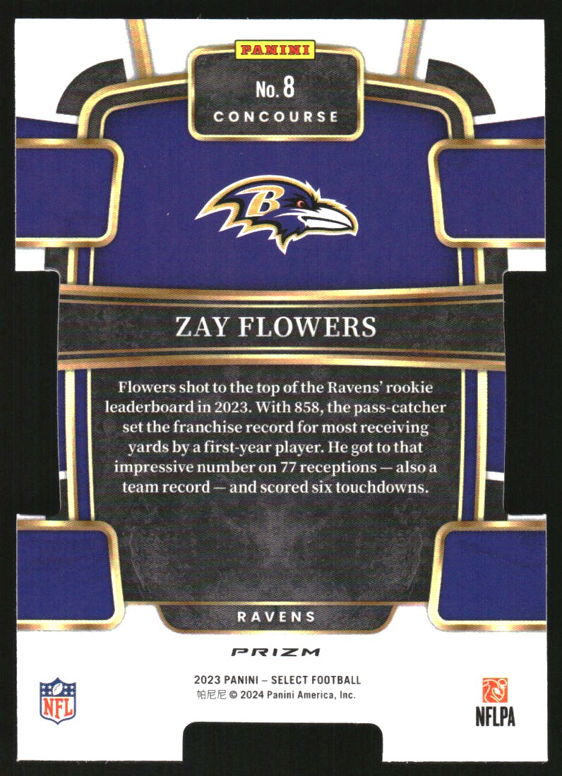 2023 Select Prizm Red and Yellow Die Cut #8 Zay Flowers on